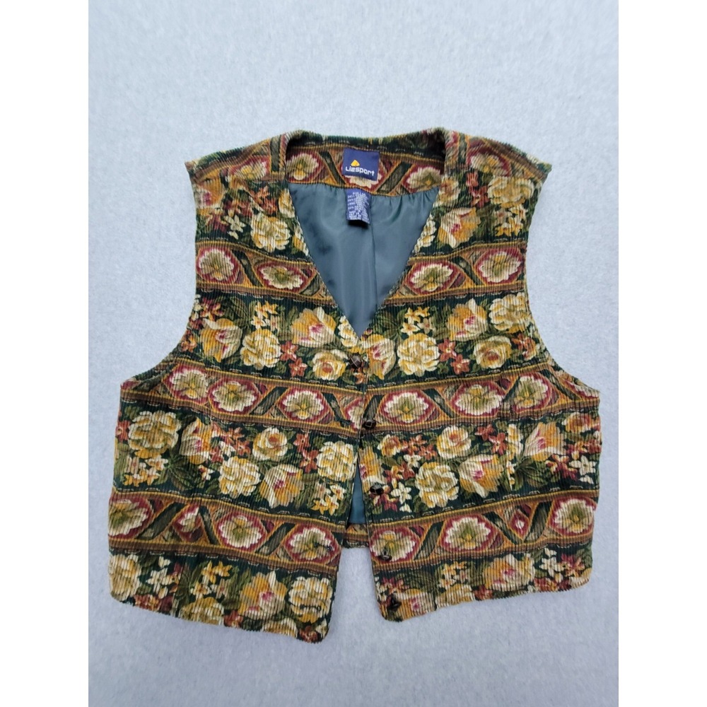 LIZSPORT Floral Vest Cotton Corduroy Cottagecore Sz 14